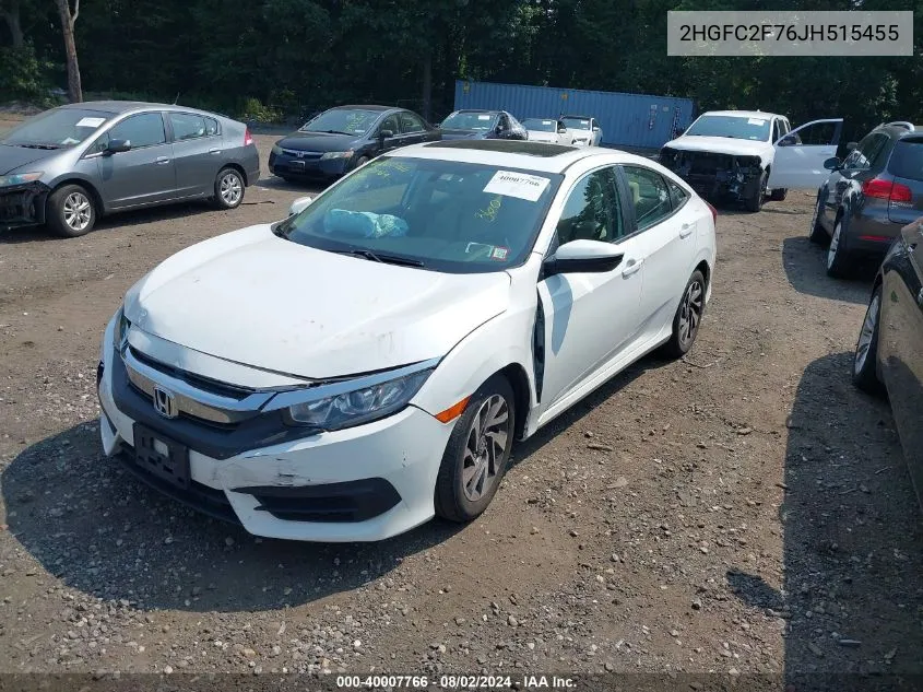 2018 Honda Civic Ex VIN: 2HGFC2F76JH515455 Lot: 40007766