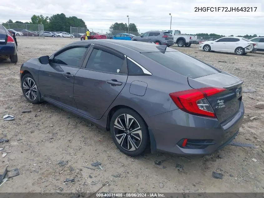 2018 Honda Civic Ex-L VIN: 2HGFC1F72JH643217 Lot: 40031405