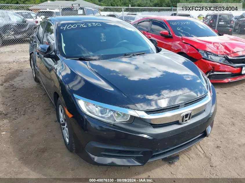 2018 Honda Civic Lx VIN: 19XFC2F5XJE034004 Lot: 40076330