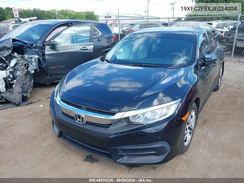 2018 Honda Civic Lx VIN: 19XFC2F5XJE034004 Lot: 40076330