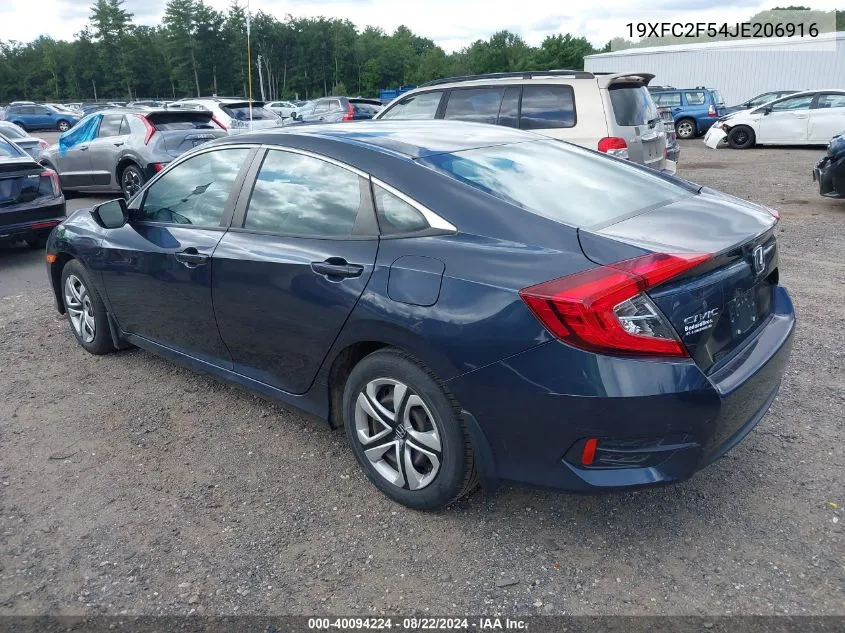 2018 Honda Civic Lx VIN: 19XFC2F54JE206916 Lot: 40094224