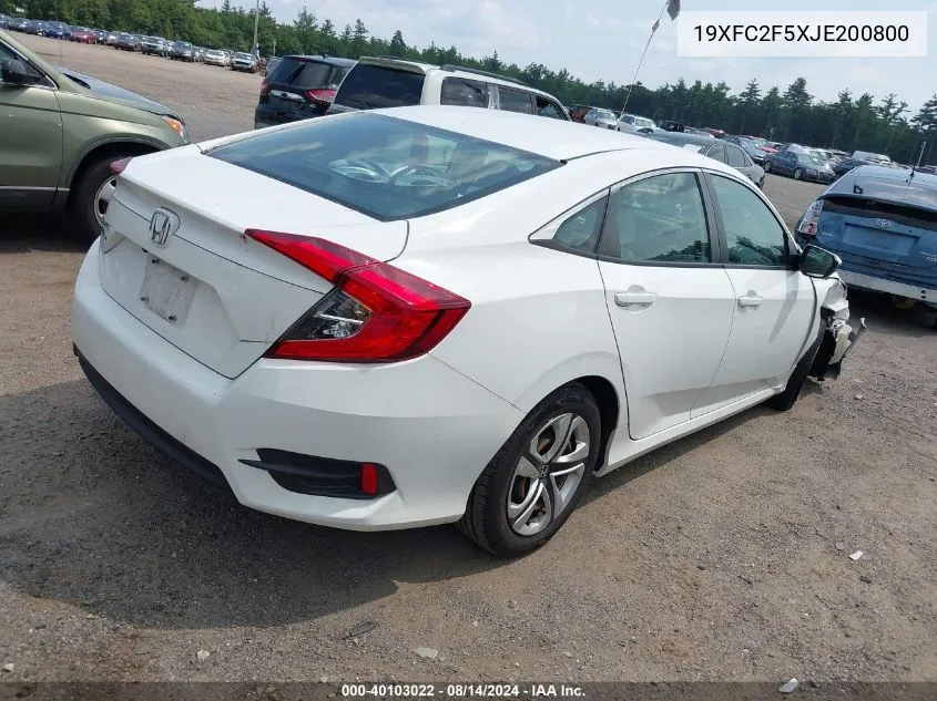 2018 Honda Civic Lx VIN: 19XFC2F5XJE200800 Lot: 40103022