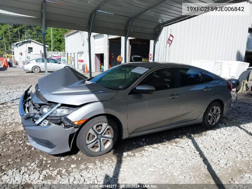 2018 Honda Civic Lx VIN: 19XFC2F59JE006842 Lot: 40145277