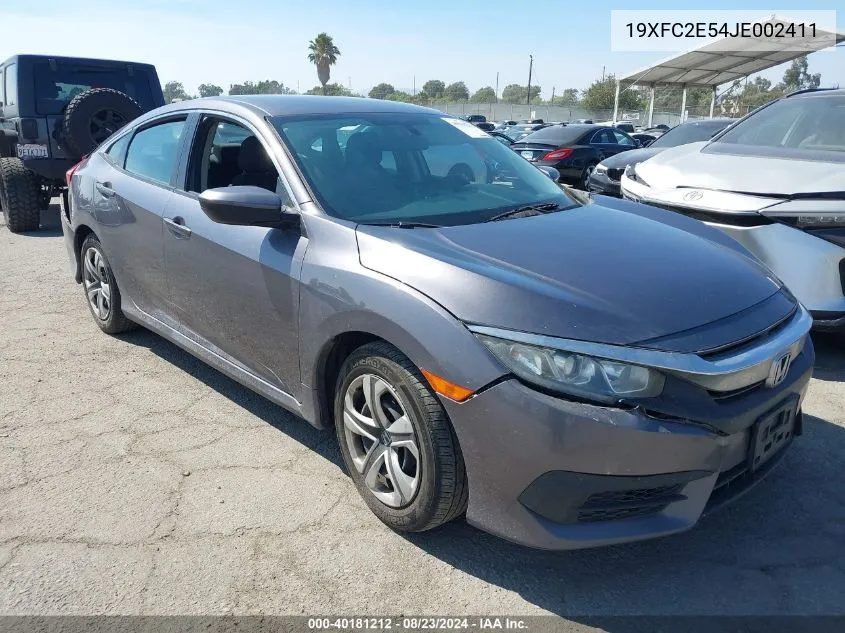 2018 Honda Civic Lx VIN: 19XFC2E54JE002411 Lot: 40181212