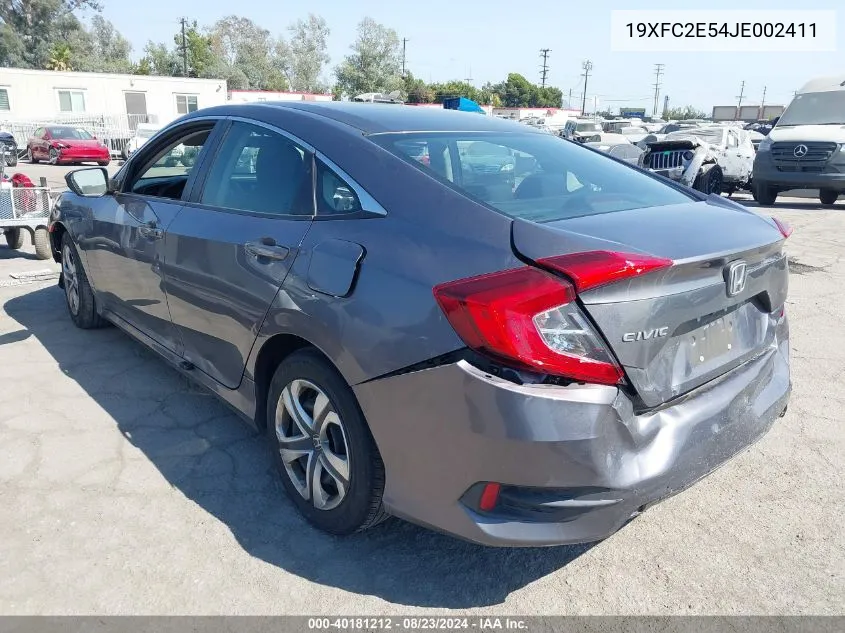 2018 Honda Civic Lx VIN: 19XFC2E54JE002411 Lot: 40181212