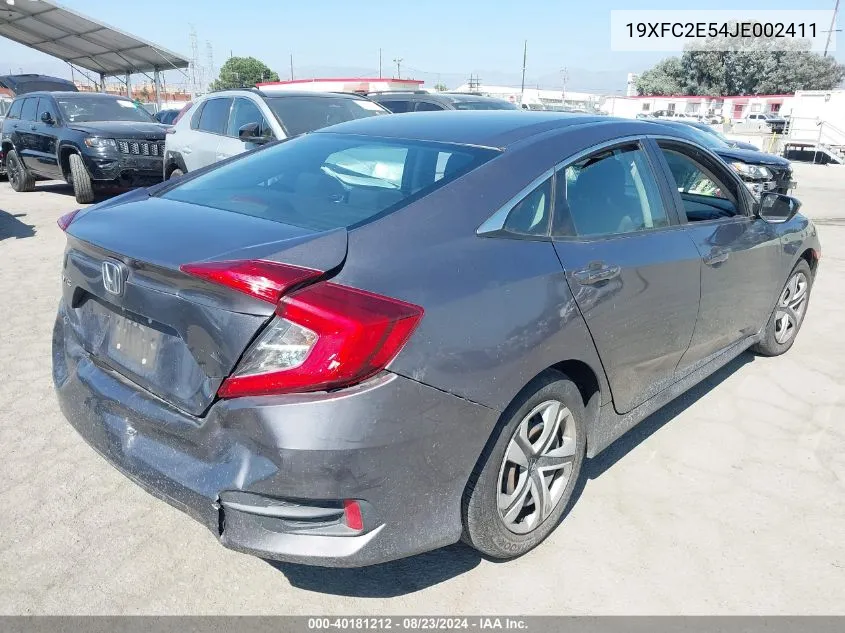 2018 Honda Civic Lx VIN: 19XFC2E54JE002411 Lot: 40181212