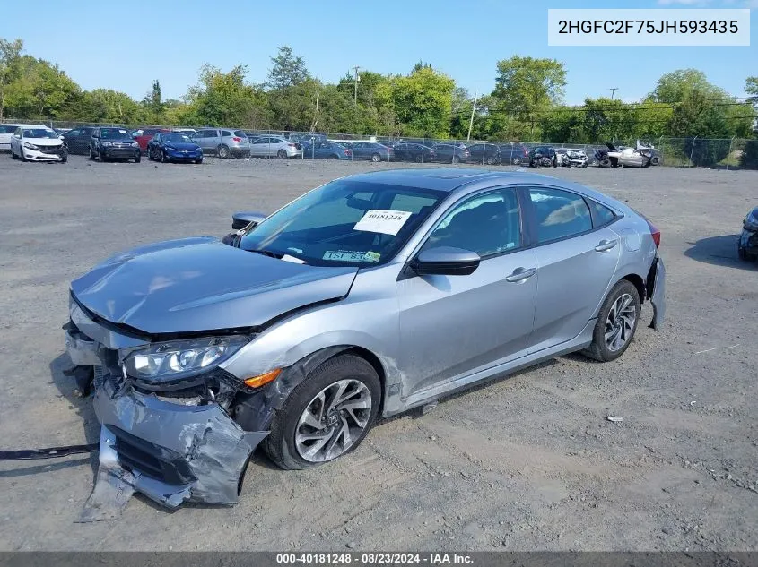 2018 Honda Civic Ex VIN: 2HGFC2F75JH593435 Lot: 40181248