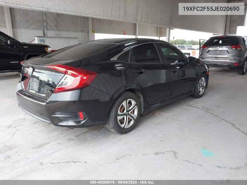 2018 Honda Civic Lx VIN: 19XFC2F55JE020690 Lot: 40260019