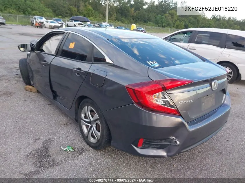 2018 Honda Civic Lx VIN: 19XFC2F52JE018220 Lot: 40276777