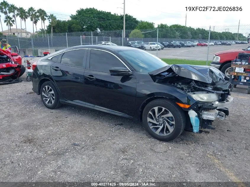 2018 Honda Civic Ex VIN: 19XFC2F72JE026836 Lot: 40277425