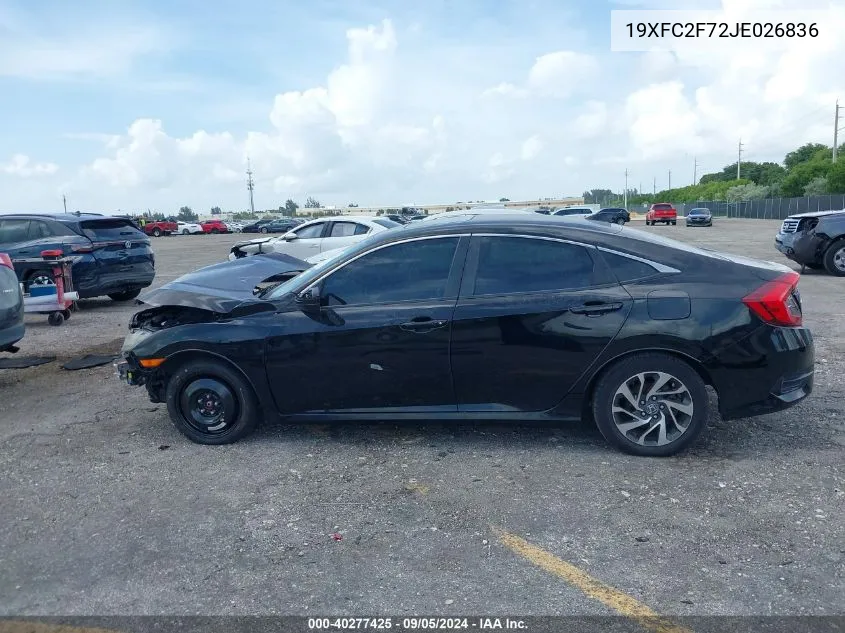 2018 Honda Civic Ex VIN: 19XFC2F72JE026836 Lot: 40277425