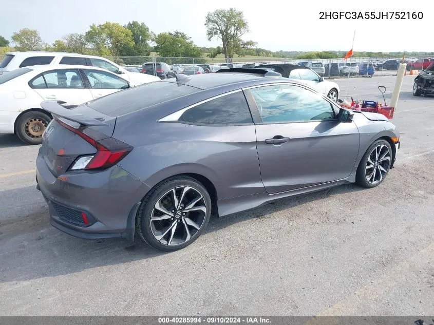 2018 Honda Civic Si VIN: 2HGFC3A55JH752160 Lot: 40285994