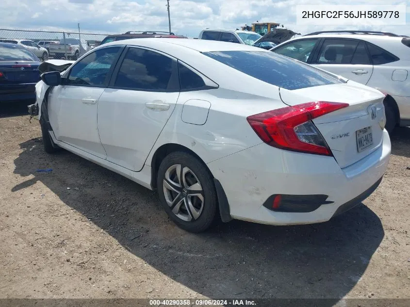 2018 Honda Civic Lx VIN: 2HGFC2F56JH589778 Lot: 40290358