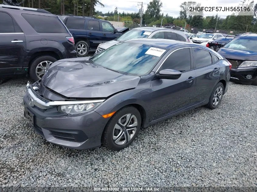 2018 Honda Civic Lx VIN: 2HGFC2F57JH565196 Lot: 40318002