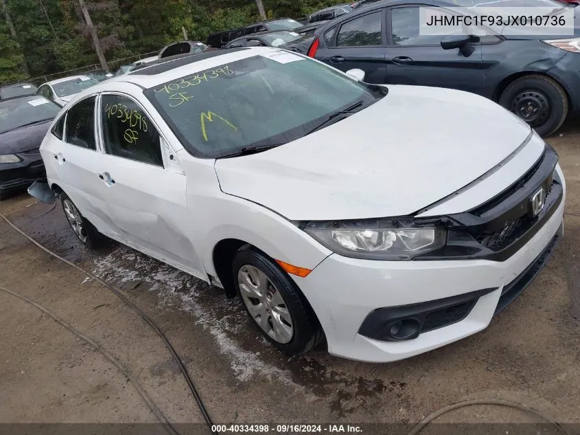 2018 Honda Civic Touring VIN: JHMFC1F93JX010736 Lot: 40334398