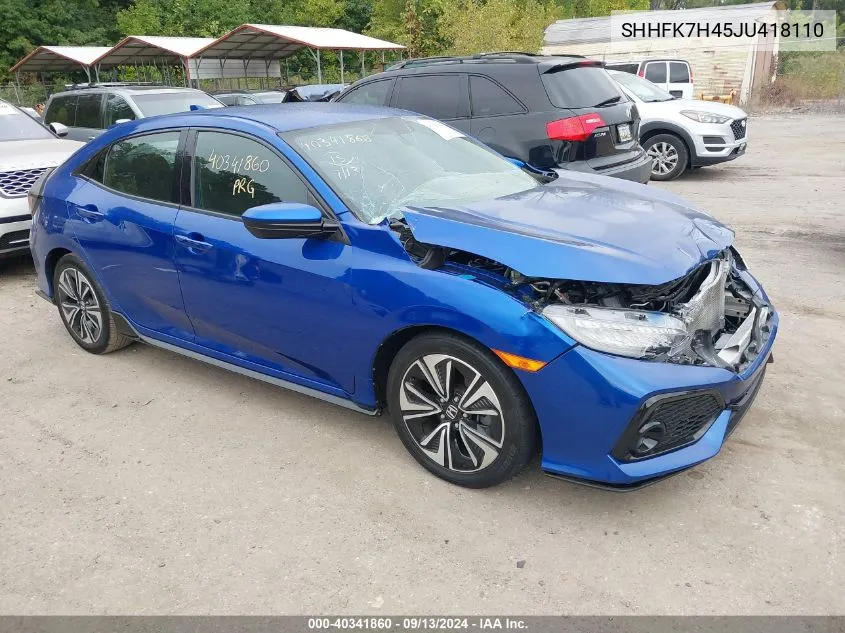 2018 Honda Civic Sport VIN: SHHFK7H45JU418110 Lot: 40341860