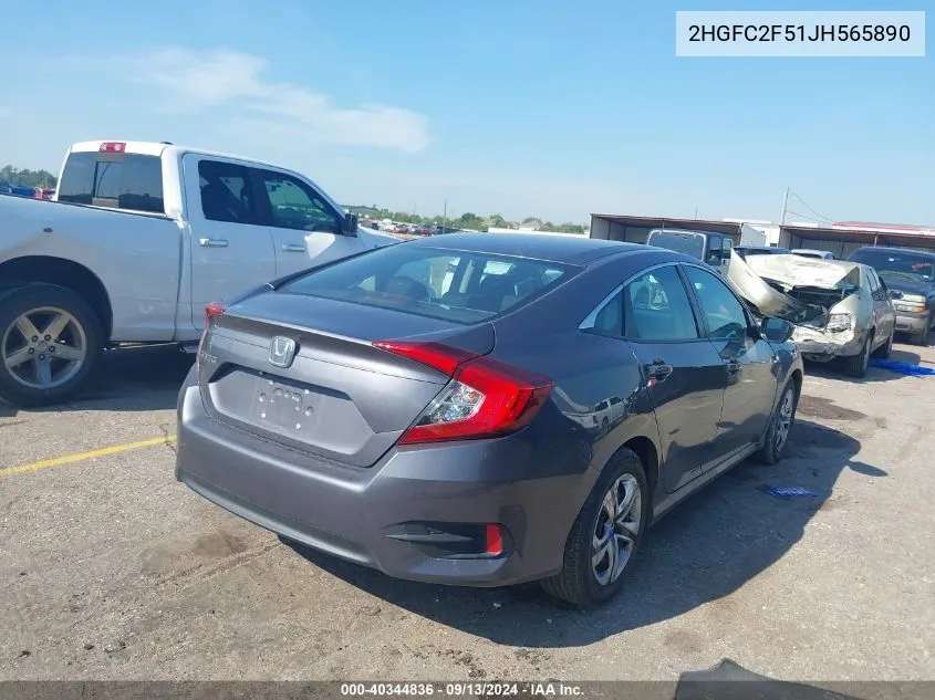 2018 Honda Civic Lx VIN: 2HGFC2F51JH565890 Lot: 40344836