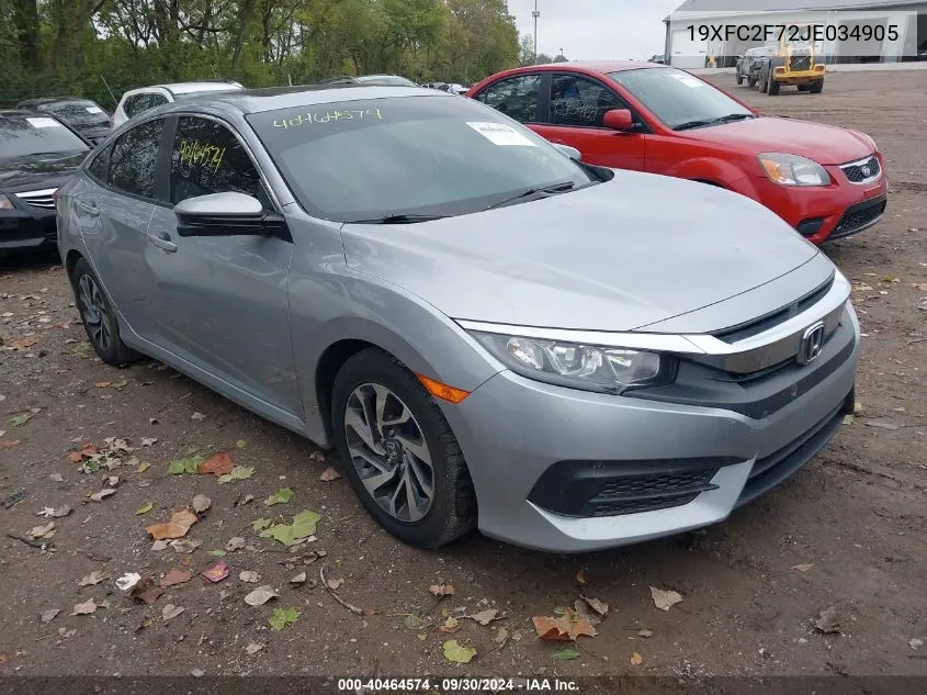 2018 Honda Civic Ex VIN: 19XFC2F72JE034905 Lot: 40464574