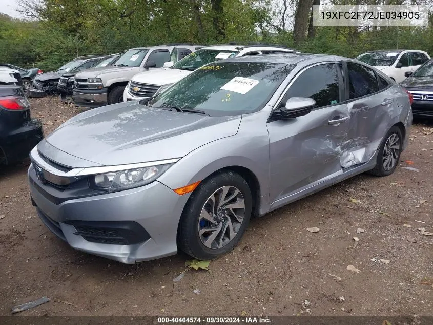 2018 Honda Civic Ex VIN: 19XFC2F72JE034905 Lot: 40464574