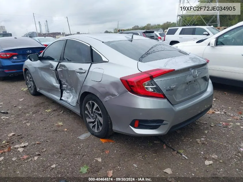 2018 Honda Civic Ex VIN: 19XFC2F72JE034905 Lot: 40464574