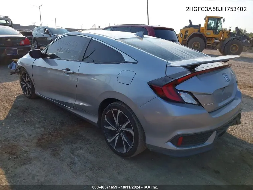 2018 Honda Civic Si VIN: 2HGFC3A58JH753402 Lot: 40571659