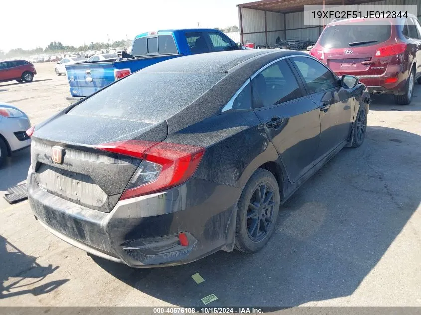 2018 Honda Civic Lx VIN: 19XFC2F51JE012344 Lot: 40576108