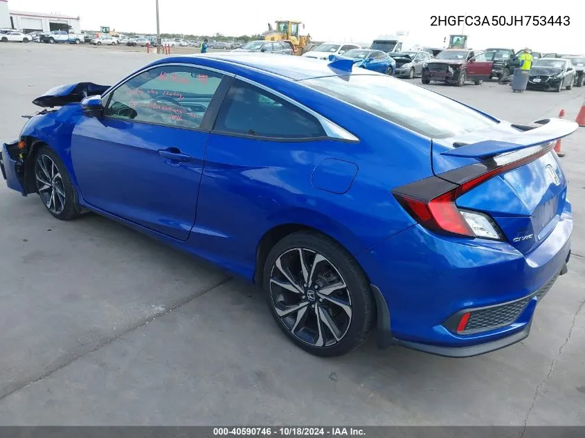 2018 Honda Civic Si VIN: 2HGFC3A50JH753443 Lot: 40590746