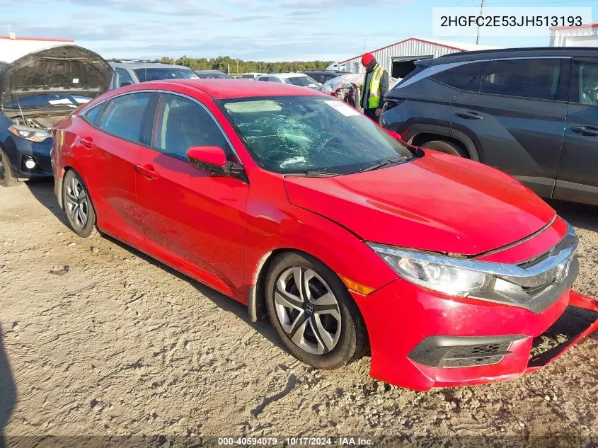 2018 Honda Civic Lx VIN: 2HGFC2E53JH513193 Lot: 40594079