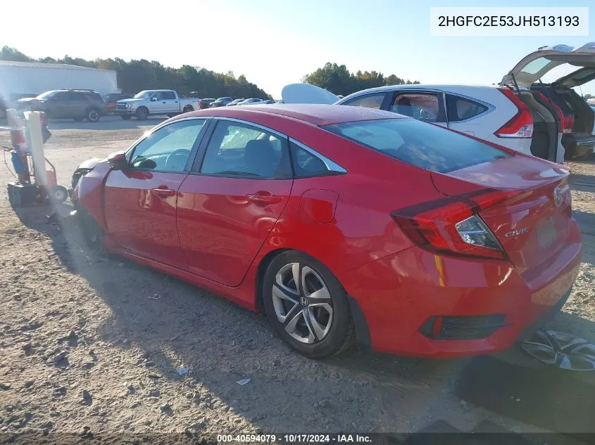 2018 Honda Civic Lx VIN: 2HGFC2E53JH513193 Lot: 40594079