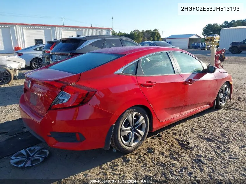 2018 Honda Civic Lx VIN: 2HGFC2E53JH513193 Lot: 40594079