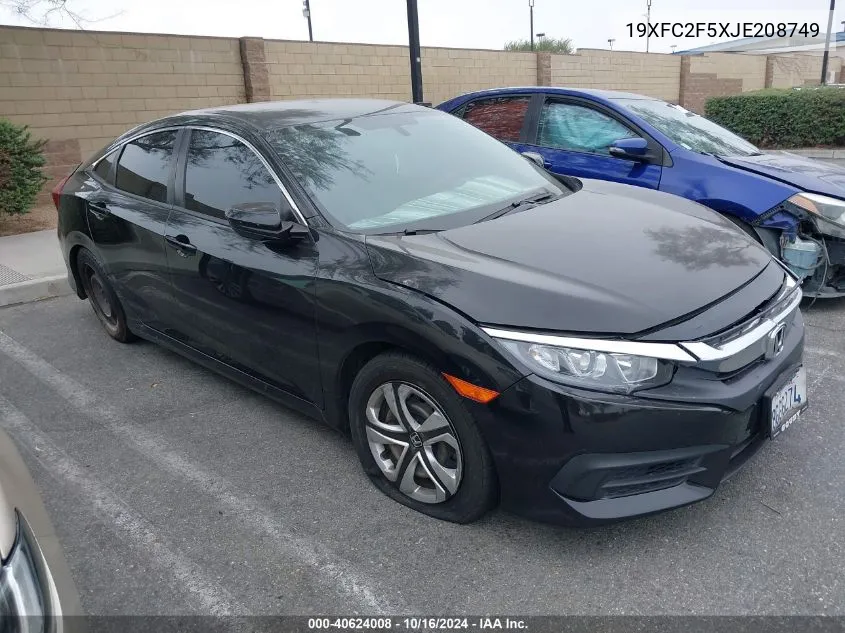 2018 Honda Civic Lx VIN: 19XFC2F5XJE208749 Lot: 40624008