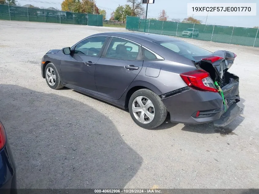 2018 Honda Civic Lx VIN: 19XFC2F57JE001770 Lot: 40652906