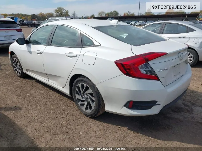 2018 Honda Civic Ex VIN: 19XFC2F89JE024865 Lot: 40674559