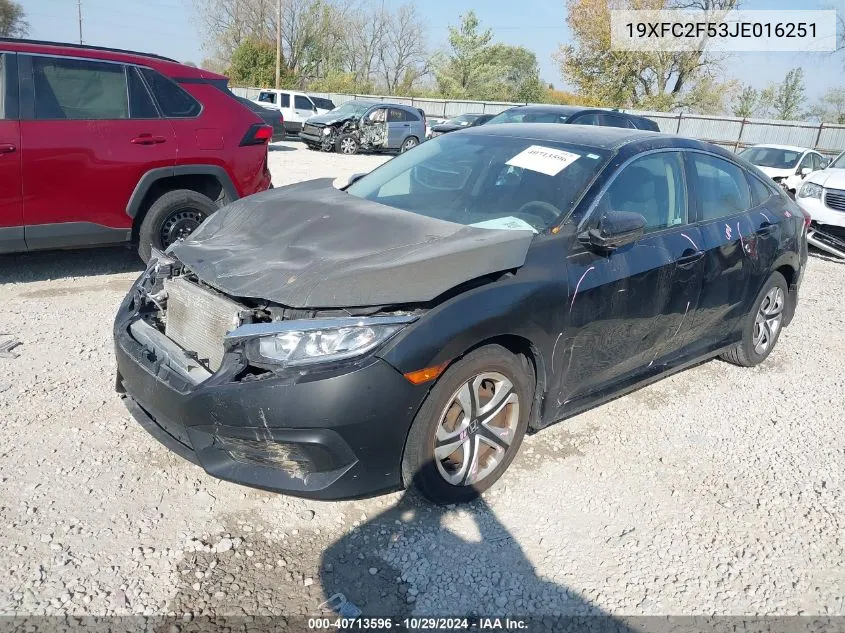 2018 Honda Civic Lx VIN: 19XFC2F53JE016251 Lot: 40713596