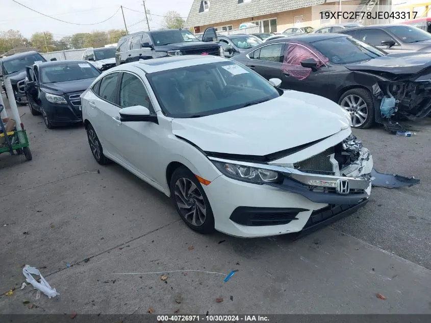 2018 Honda Civic Ex VIN: 19XFC2F78JE043317 Lot: 40726971