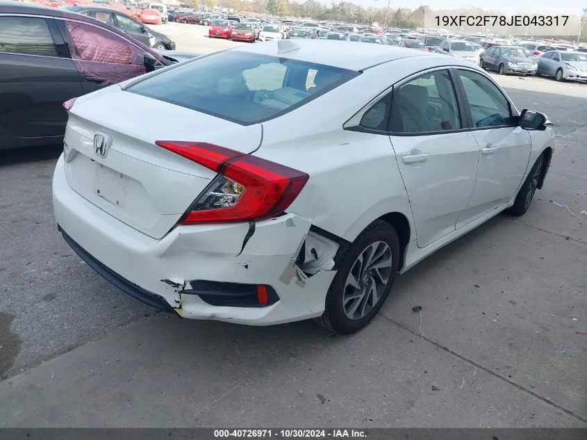 2018 Honda Civic Ex VIN: 19XFC2F78JE043317 Lot: 40726971