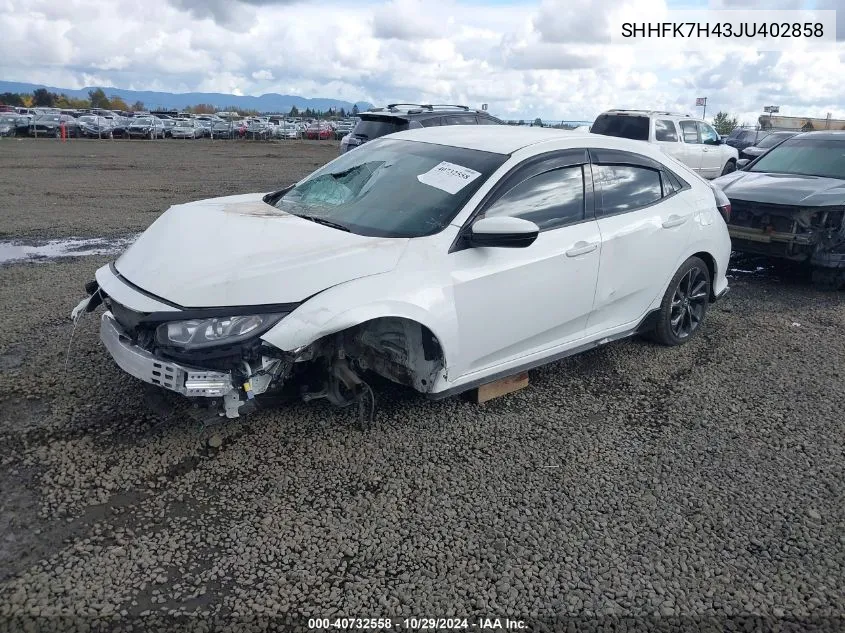 2018 Honda Civic Sport VIN: SHHFK7H43JU402858 Lot: 40732558