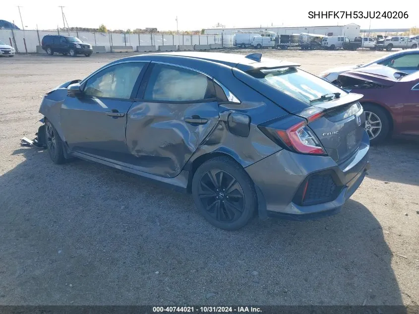 2018 Honda Civic Ex VIN: SHHFK7H53JU240206 Lot: 40744021