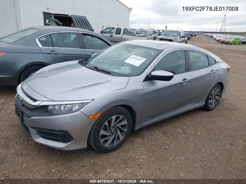 2018 Honda Civic Ex VIN: 19XFC2F78JE017008 Lot: 40753037