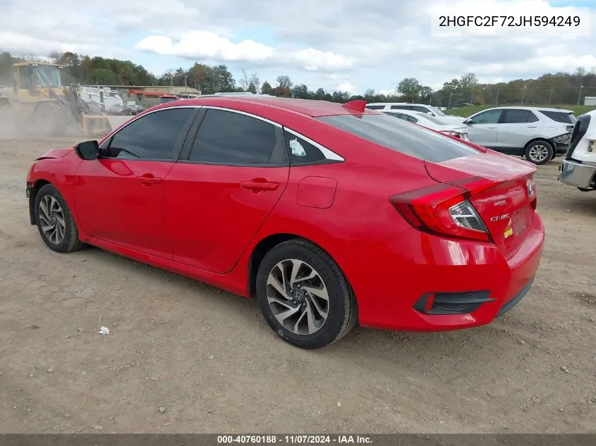 2018 Honda Civic Ex VIN: 2HGFC2F72JH594249 Lot: 40760188