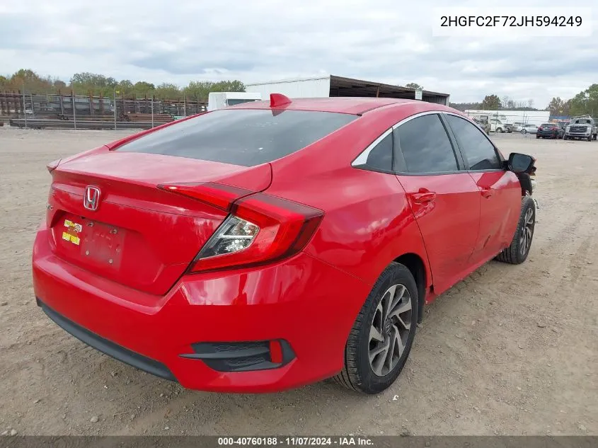 2018 Honda Civic Ex VIN: 2HGFC2F72JH594249 Lot: 40760188