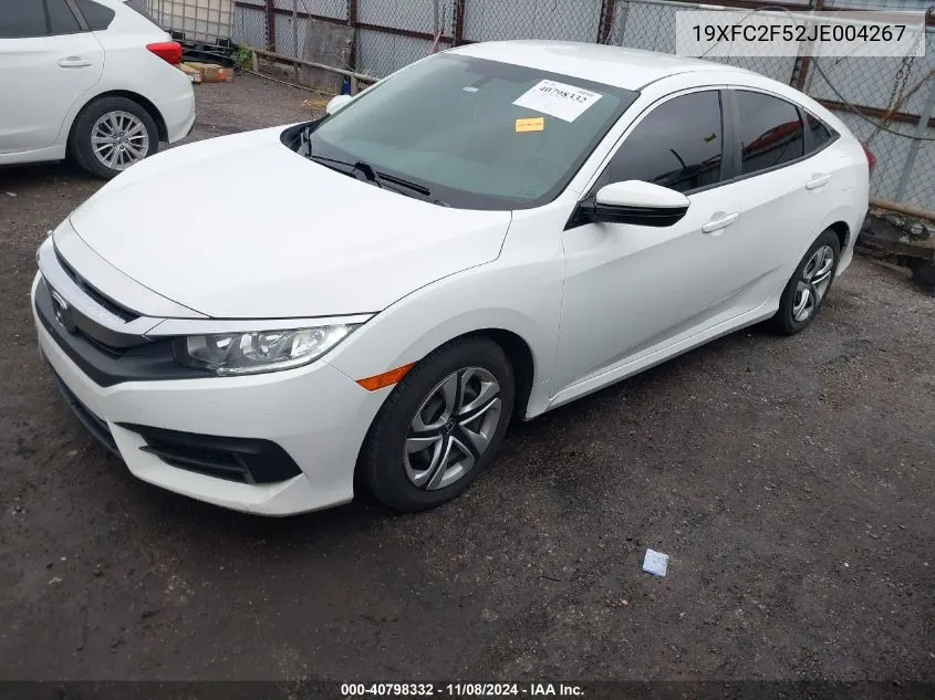 2018 Honda Civic Lx VIN: 19XFC2F52JE004267 Lot: 40798332