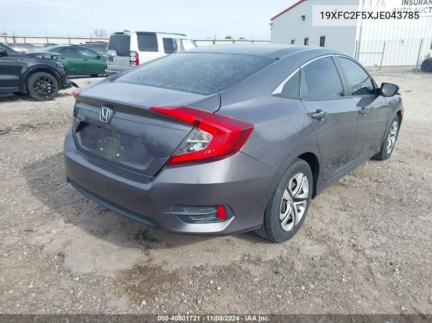 2018 Honda Civic Lx VIN: 19XFC2F5XJE043785 Lot: 40801721