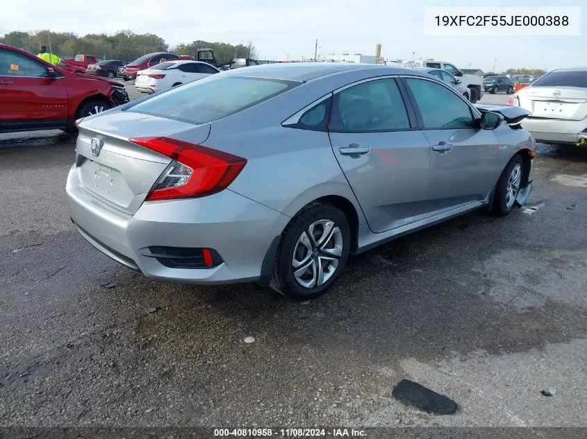 2018 Honda Civic Lx VIN: 19XFC2F55JE000388 Lot: 40810958