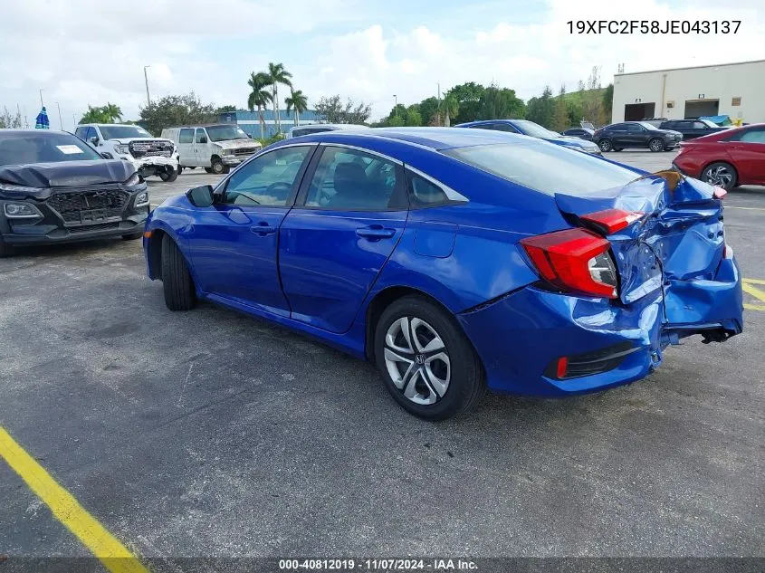 2018 Honda Civic Lx VIN: 19XFC2F58JE043137 Lot: 40812019