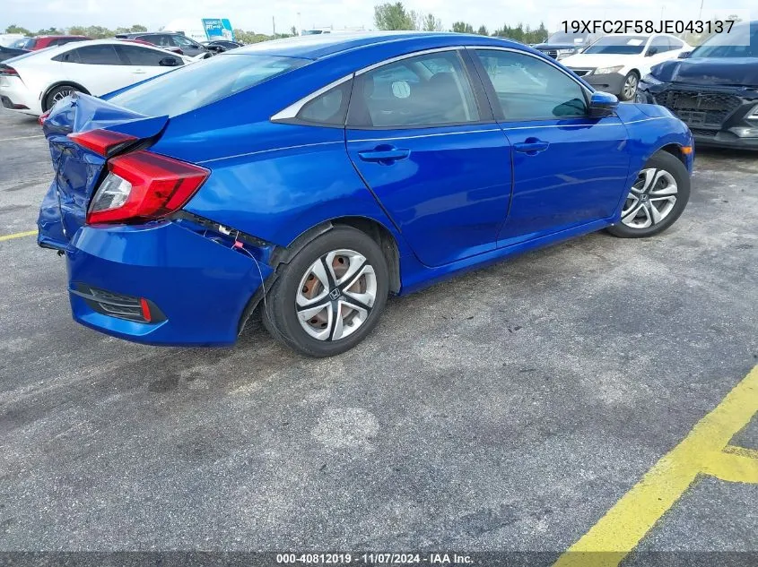 2018 Honda Civic Lx VIN: 19XFC2F58JE043137 Lot: 40812019