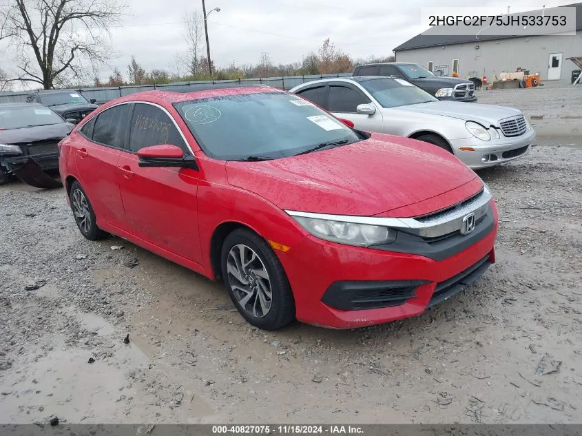 2018 Honda Civic Ex VIN: 2HGFC2F75JH533753 Lot: 40827075