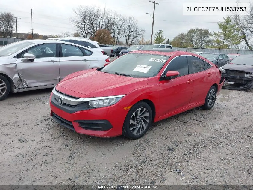 2018 Honda Civic Ex VIN: 2HGFC2F75JH533753 Lot: 40827075