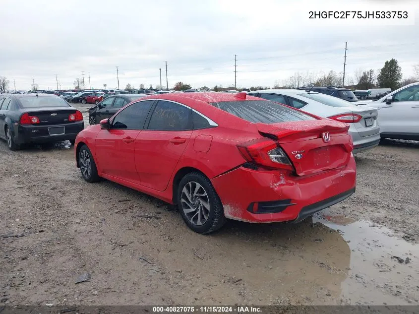 2018 Honda Civic Ex VIN: 2HGFC2F75JH533753 Lot: 40827075