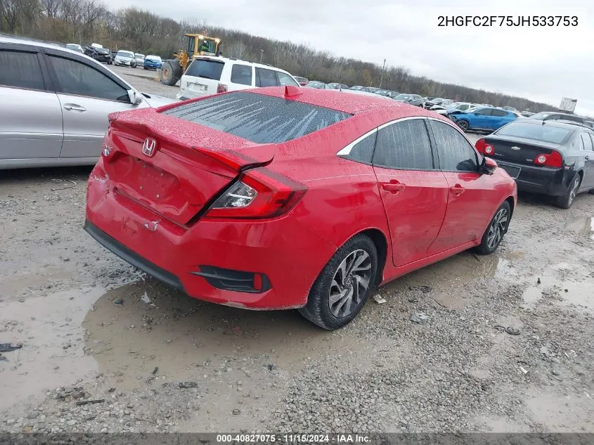 2018 Honda Civic Ex VIN: 2HGFC2F75JH533753 Lot: 40827075